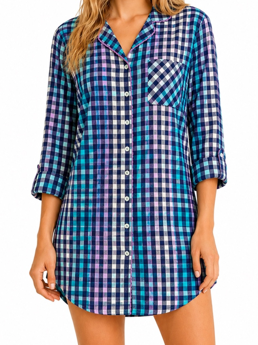 Victoria's Secret Plaid Sleep Shirt Nightshirt Blue Pink Teal Women’s Small